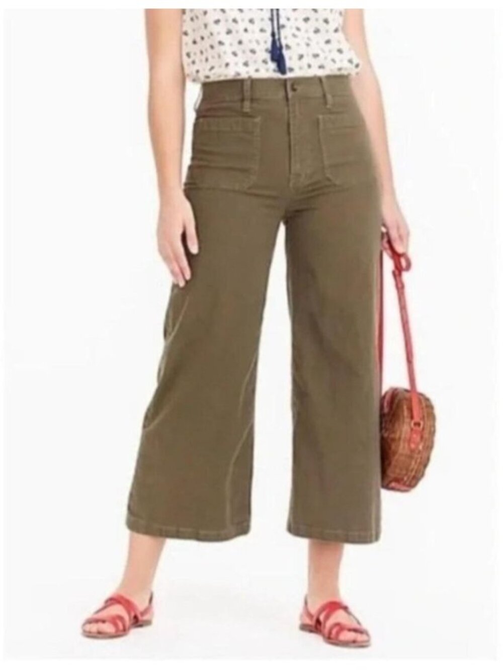 J.Crew Point Sur Wide Leg Crop Pants Sz 31 Olive Green Gorpcore Utility Boho EUC